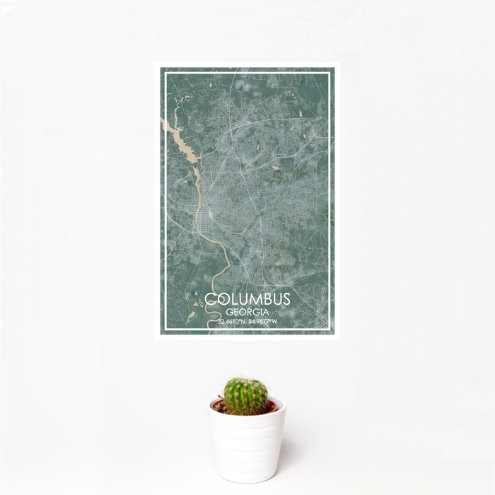 12x18 Columbus Georgia Map Print Portrait Orientation in Afternoon Style With Small Cactus Plant in White Planter