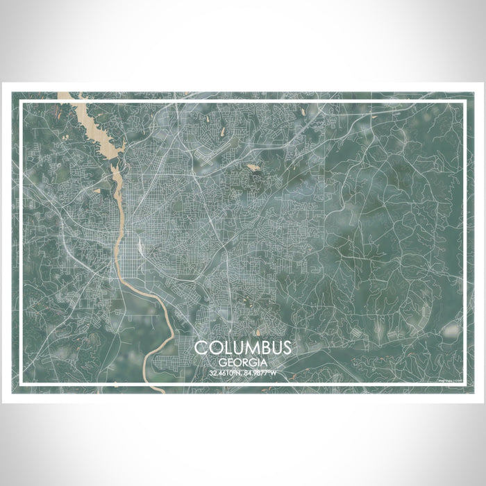 Columbus Georgia Map Print Landscape Orientation in Afternoon Style With Shaded Background