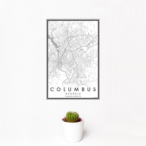 12x18 Columbus Georgia Map Print Portrait Orientation in Classic Style With Small Cactus Plant in White Planter