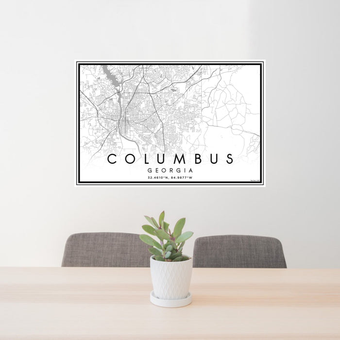 24x36 Columbus Georgia Map Print Landscape Orientation in Classic Style Behind 2 Chairs Table and Potted Plant