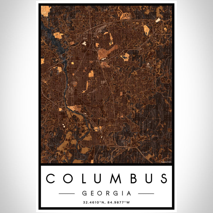 Columbus Georgia Map Print Portrait Orientation in Ember Style With Shaded Background