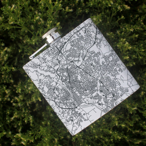 Columbus Georgia Custom Engraved City Map Inscription Coordinates on 6oz Stainless Steel Flask in White