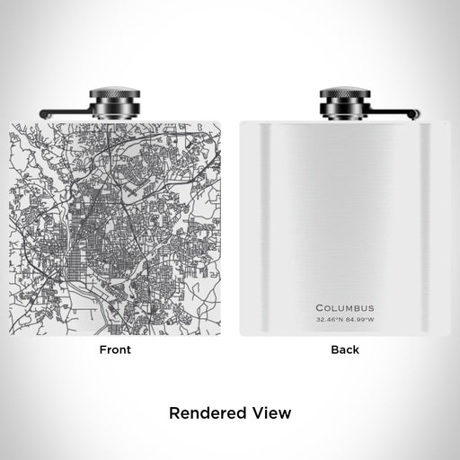Rendered View of Columbus Georgia Map Engraving on 6oz Stainless Steel Flask in White