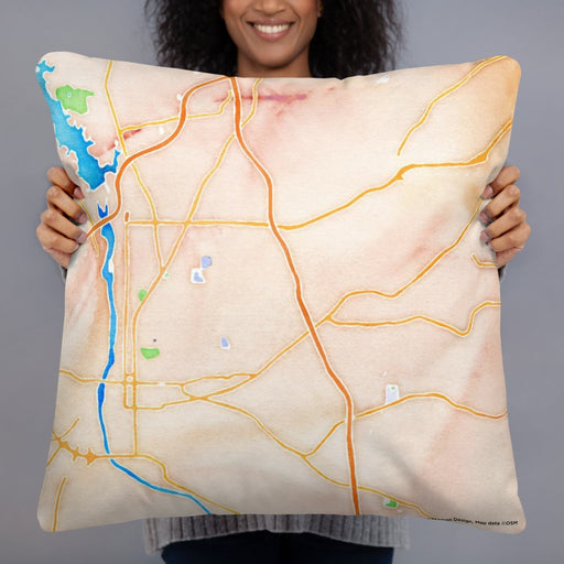 Person holding 22x22 Custom Columbus Georgia Map Throw Pillow in Watercolor