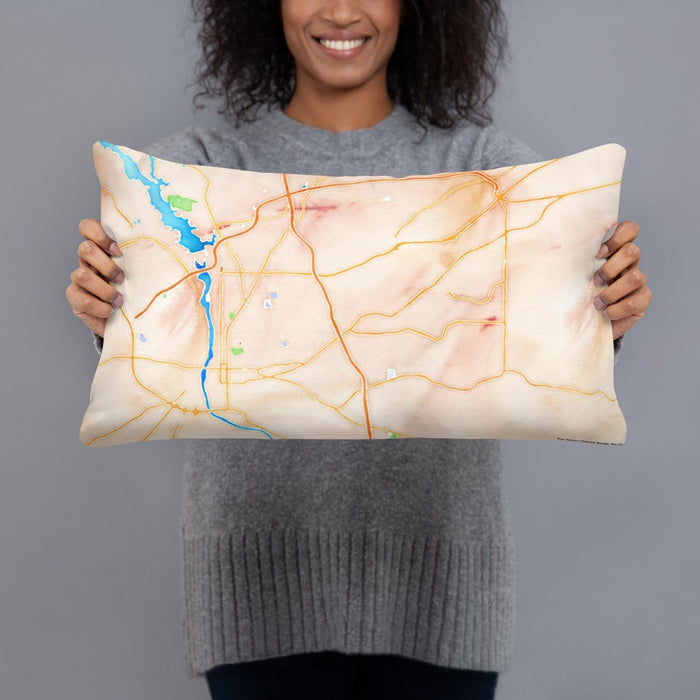 Person holding 20x12 Custom Columbus Georgia Map Throw Pillow in Watercolor