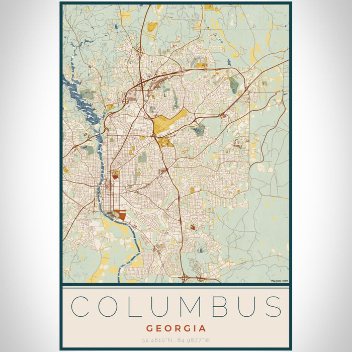Columbus Georgia Map Print Portrait Orientation in Woodblock Style With Shaded Background