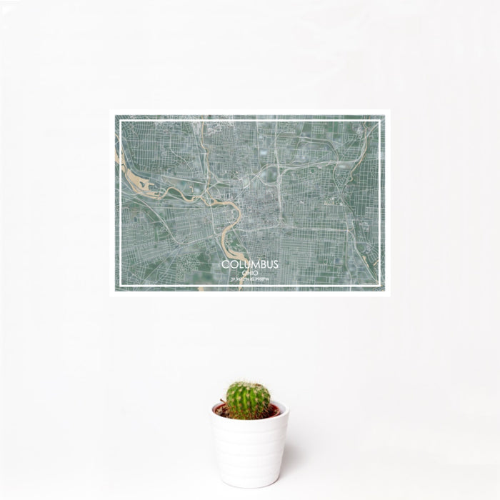 12x18 Columbus Ohio Map Print Landscape Orientation in Afternoon Style With Small Cactus Plant in White Planter