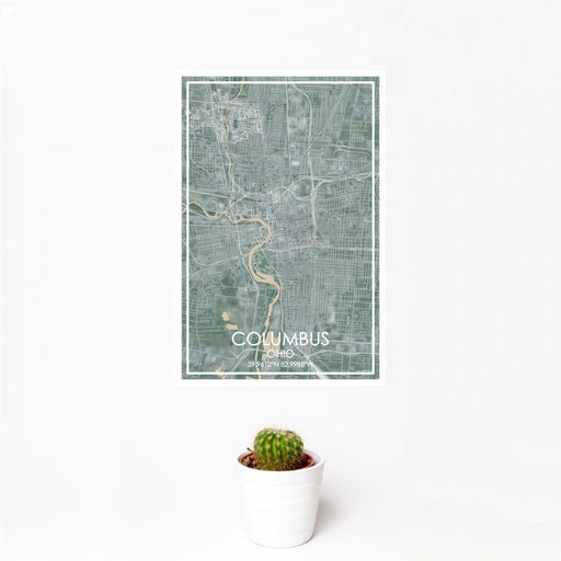 12x18 Columbus Ohio Map Print Portrait Orientation in Afternoon Style With Small Cactus Plant in White Planter
