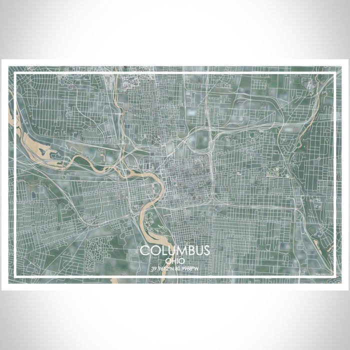 Columbus Ohio Map Print Landscape Orientation in Afternoon Style With Shaded Background