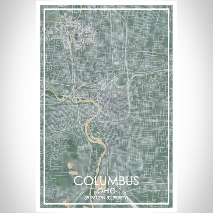 Columbus Ohio Map Print Portrait Orientation in Afternoon Style With Shaded Background