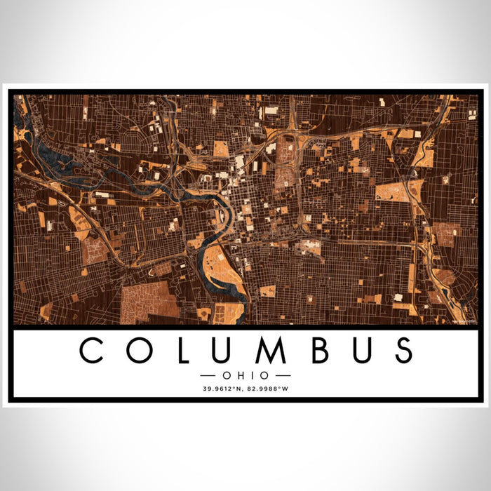 Columbus Ohio Map Print Landscape Orientation in Ember Style With Shaded Background