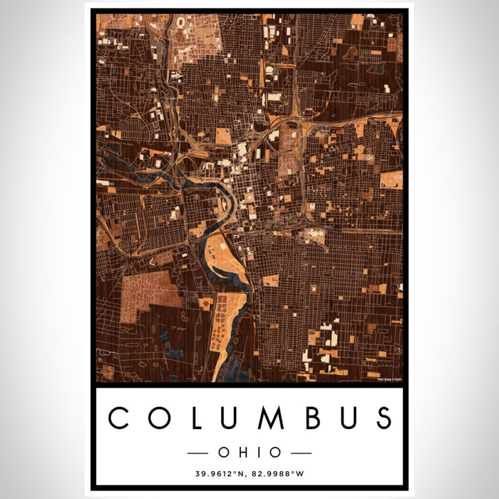 Columbus Ohio Map Print Portrait Orientation in Ember Style With Shaded Background