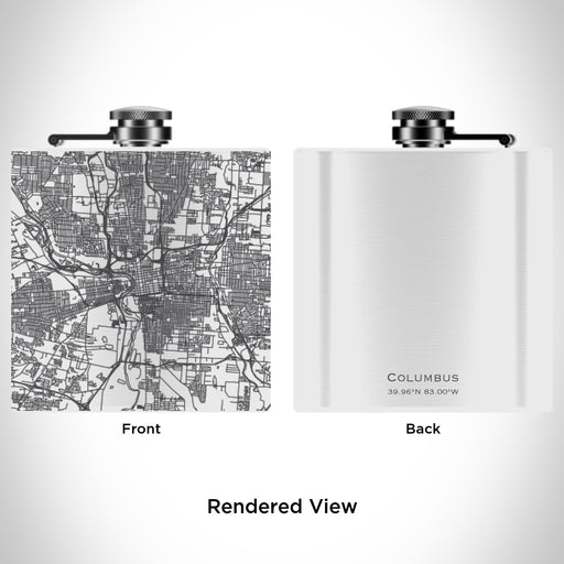 Rendered View of Columbus Ohio Map Engraving on 6oz Stainless Steel Flask in White