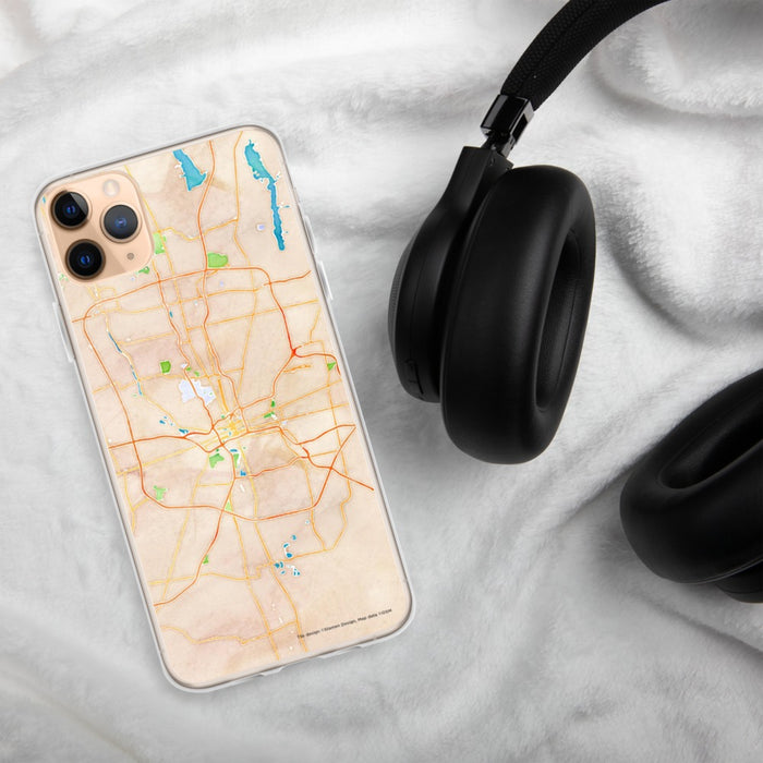 Custom Columbus Ohio Map Phone Case in Watercolor on Table with Black Headphones