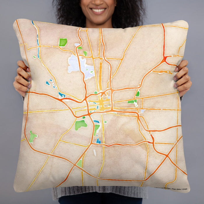 Person holding 22x22 Custom Columbus Ohio Map Throw Pillow in Watercolor