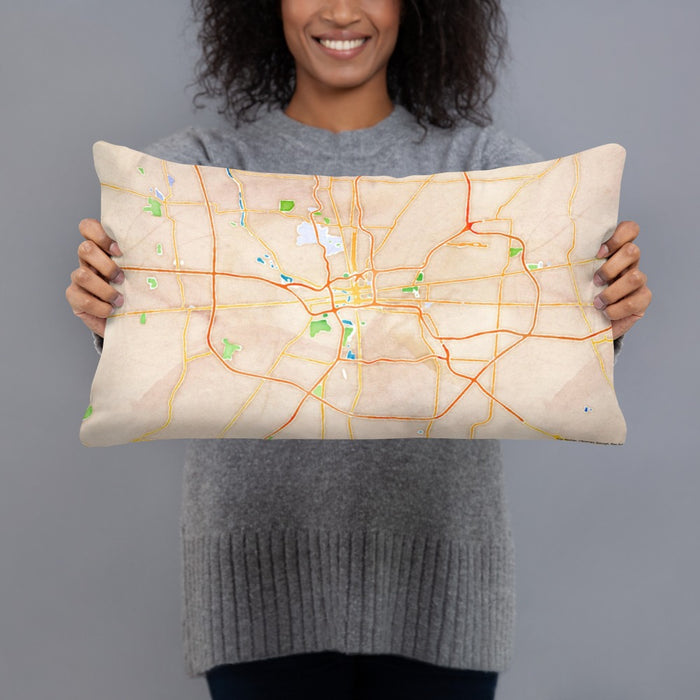 Person holding 20x12 Custom Columbus Ohio Map Throw Pillow in Watercolor