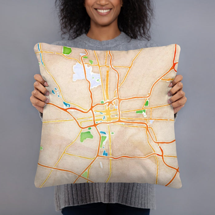 Person holding 18x18 Custom Columbus Ohio Map Throw Pillow in Watercolor