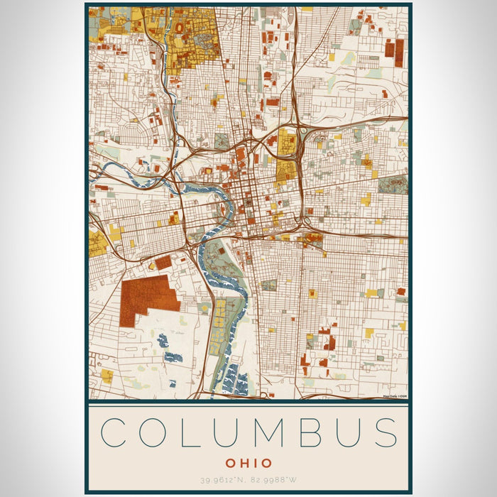 Columbus Ohio Map Print Portrait Orientation in Woodblock Style With Shaded Background
