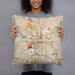 Person holding 18x18 Custom Columbus Ohio Map Throw Pillow in Woodblock