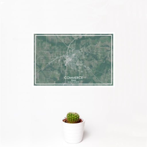 12x18 Commerce Texas Map Print Landscape Orientation in Afternoon Style With Small Cactus Plant in White Planter