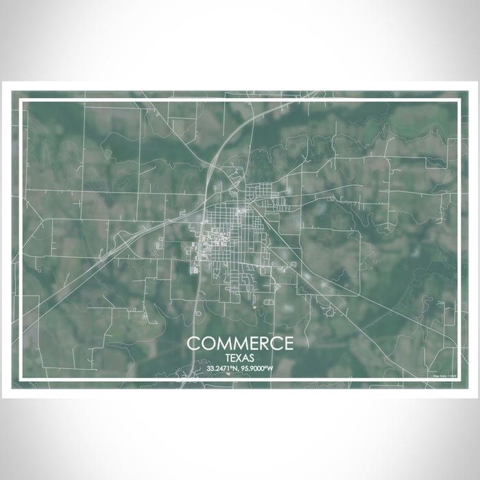 Commerce Texas Map Print Landscape Orientation in Afternoon Style With Shaded Background