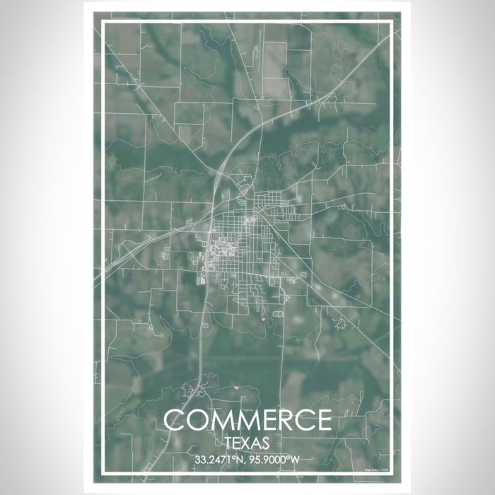 Commerce Texas Map Print Portrait Orientation in Afternoon Style With Shaded Background