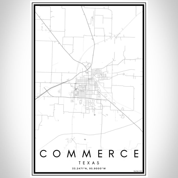 Commerce Texas Map Print Portrait Orientation in Classic Style With Shaded Background
