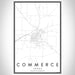 Commerce Texas Map Print Portrait Orientation in Classic Style With Shaded Background