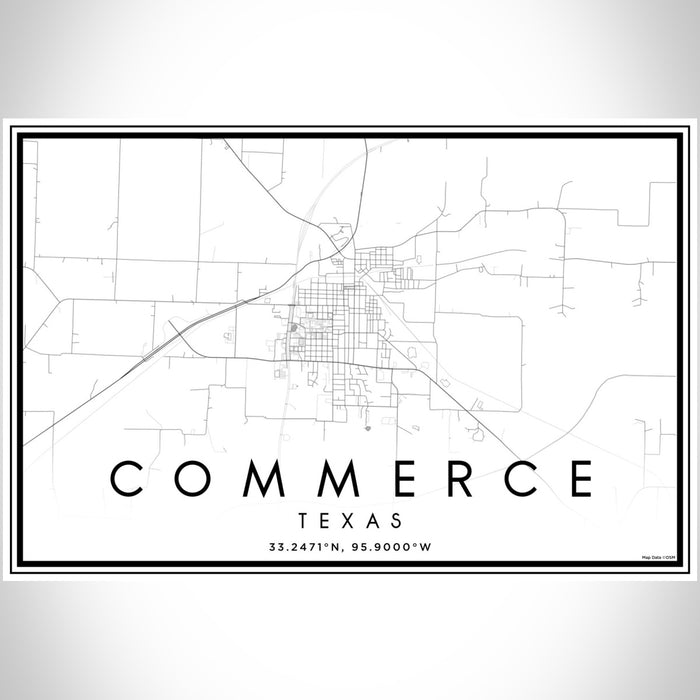 Commerce Texas Map Print Landscape Orientation in Classic Style With Shaded Background