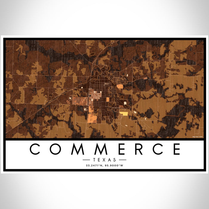 Commerce Texas Map Print Landscape Orientation in Ember Style With Shaded Background