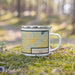 Right View Custom Commerce Texas Map Enamel Mug in Woodblock on Grass With Trees in Background