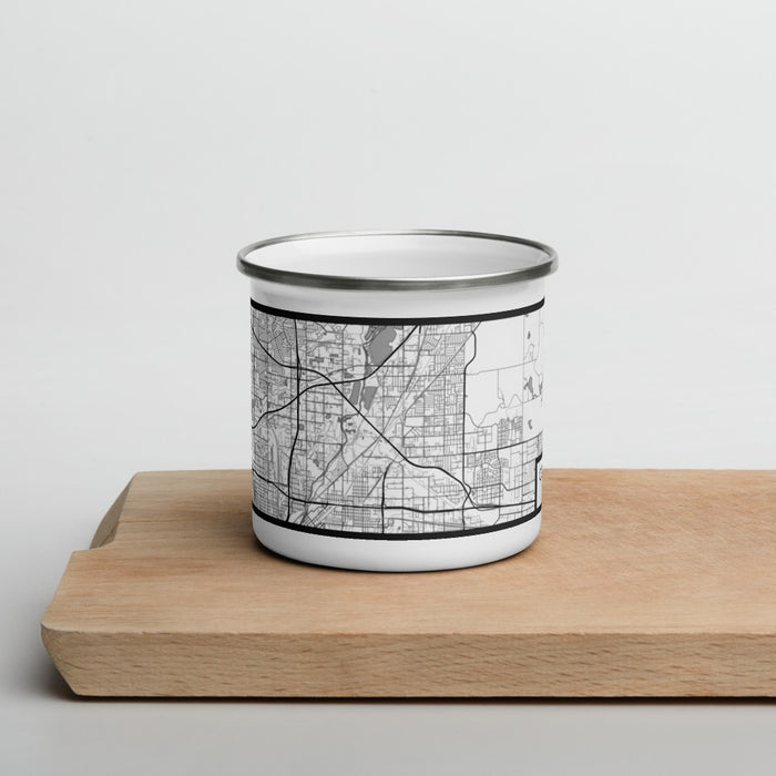 Front View Custom Commerce City Colorado Map Enamel Mug in Classic on Cutting Board