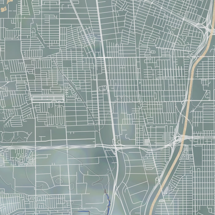 Compton California Map Print in Afternoon Style Zoomed In Close Up Showing Details