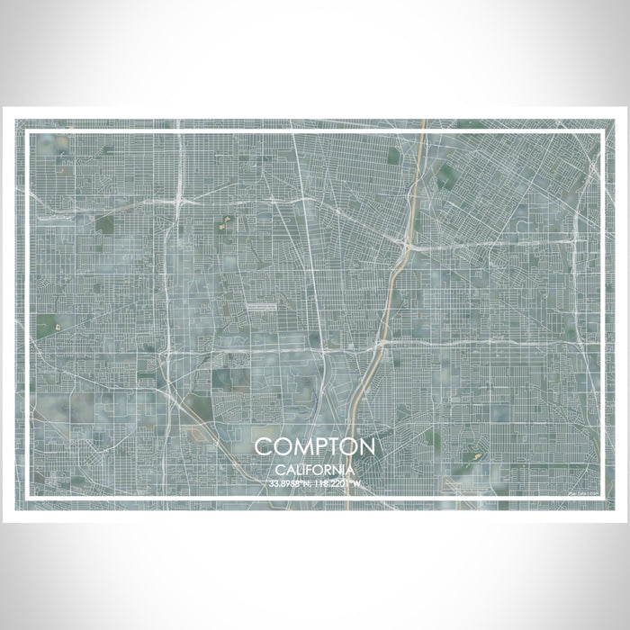 Compton California Map Print Landscape Orientation in Afternoon Style With Shaded Background