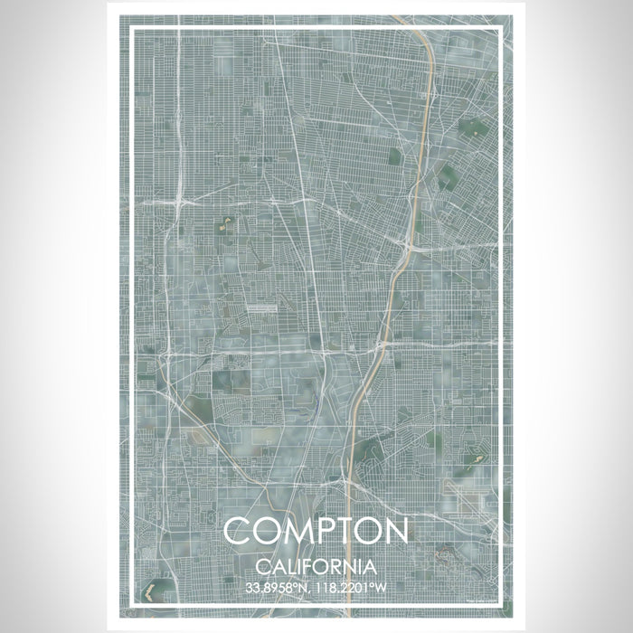 Compton California Map Print Portrait Orientation in Afternoon Style With Shaded Background