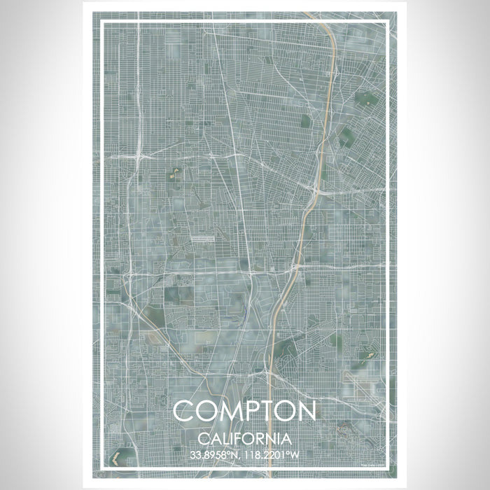 Compton California Map Print Portrait Orientation in Afternoon Style With Shaded Background