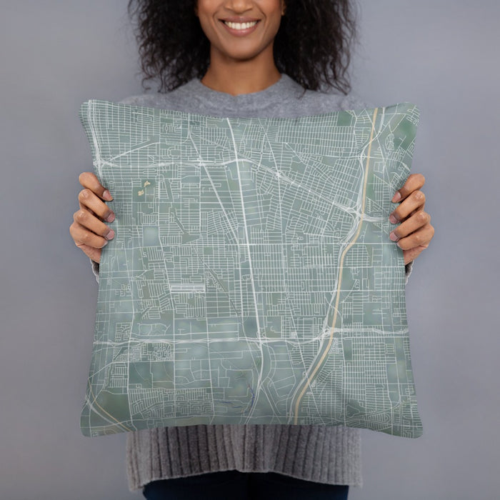 Person holding 18x18 Custom Compton California Map Throw Pillow in Afternoon