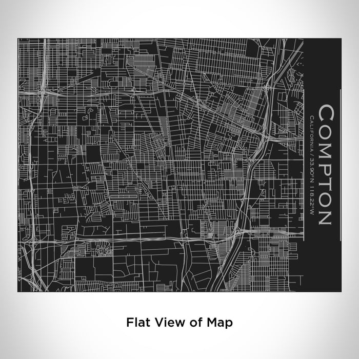 Rendered View of Compton California Map Engraving on 20oz Stainless Steel Insulated Bottle with Bamboo Top in Black