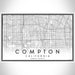 Compton California Map Print Landscape Orientation in Classic Style With Shaded Background