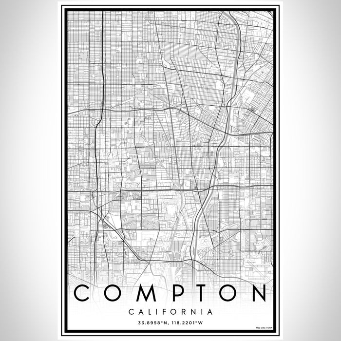 Compton California Map Print Portrait Orientation in Classic Style With Shaded Background