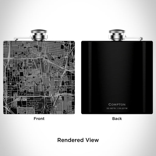 Rendered View of Compton California Map Engraving on 6oz Stainless Steel Flask in Black