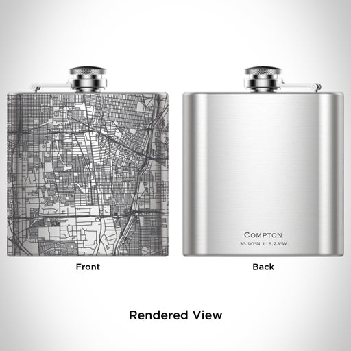 Rendered View of Compton California Map Engraving on 6oz Stainless Steel Flask