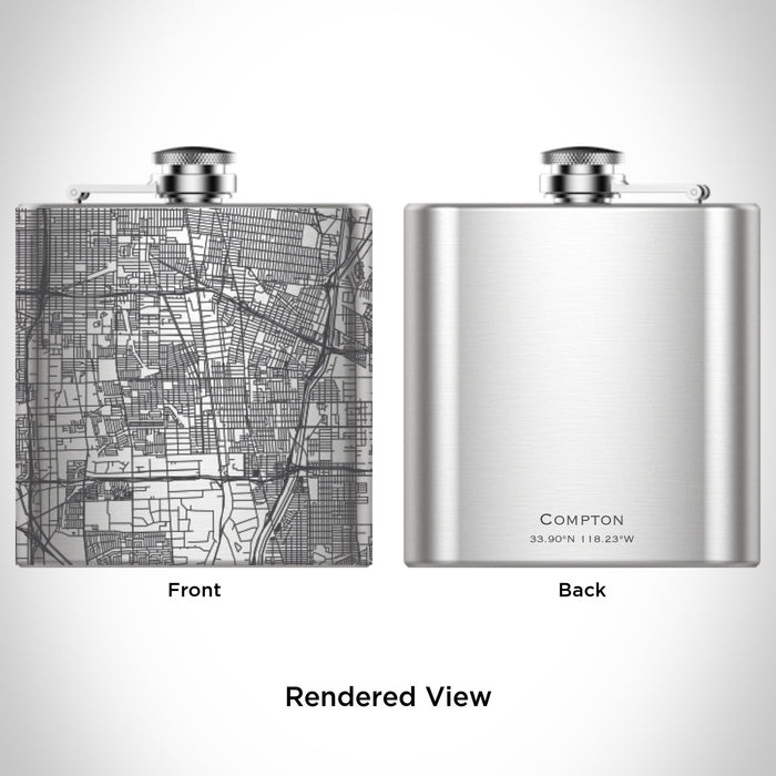 Rendered View of Compton California Map Engraving on 6oz Stainless Steel Flask