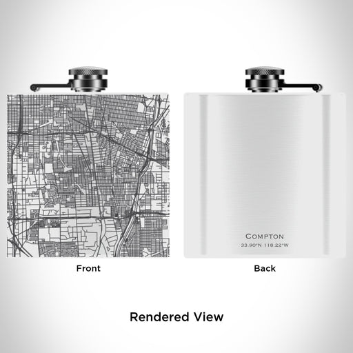 Rendered View of Compton California Map Engraving on 6oz Stainless Steel Flask in White
