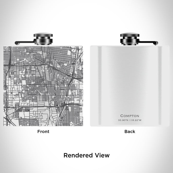 Rendered View of Compton California Map Engraving on 6oz Stainless Steel Flask in White