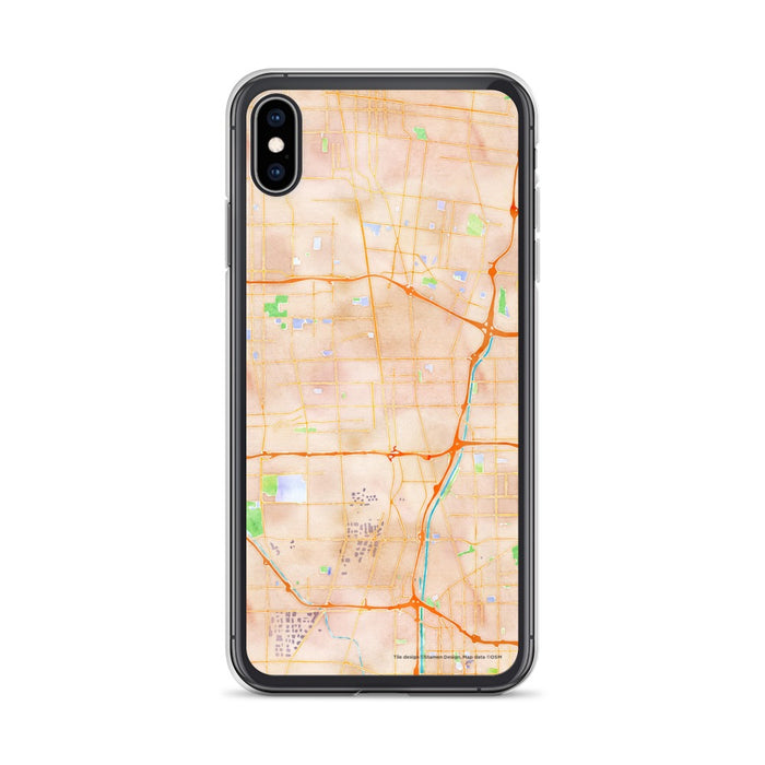 Custom iPhone XS Max Compton California Map Phone Case in Watercolor