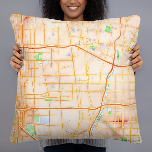 Person holding 22x22 Custom Compton California Map Throw Pillow in Watercolor