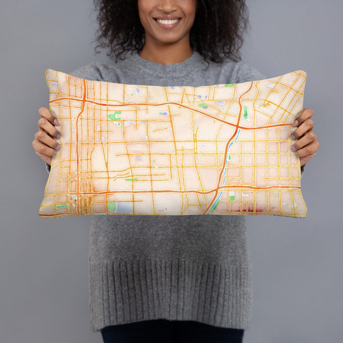 Person holding 20x12 Custom Compton California Map Throw Pillow in Watercolor