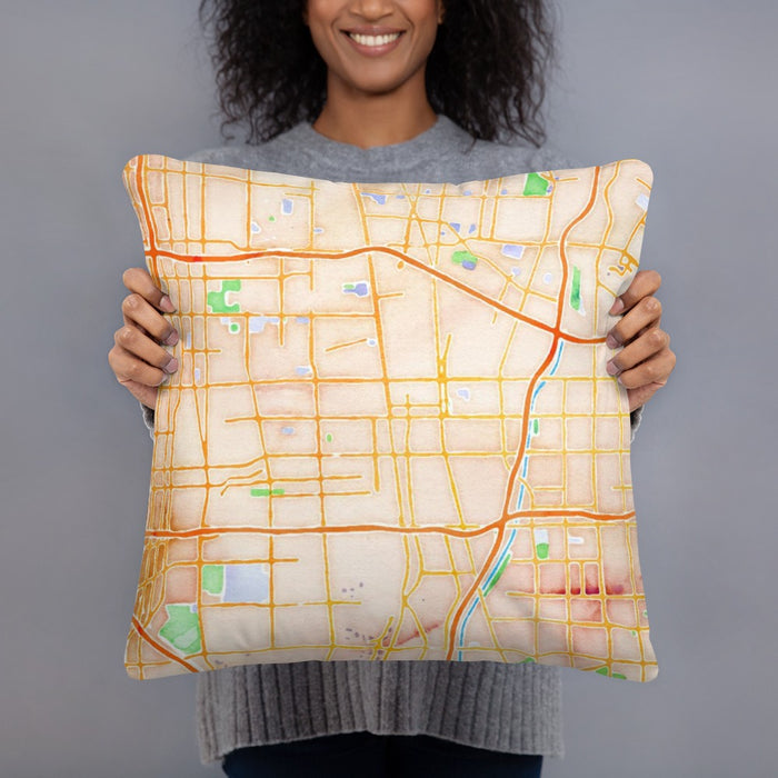 Person holding 18x18 Custom Compton California Map Throw Pillow in Watercolor