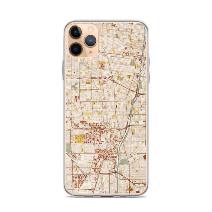 Custom iPhone 11 Pro Max Compton California Map Phone Case in Woodblock